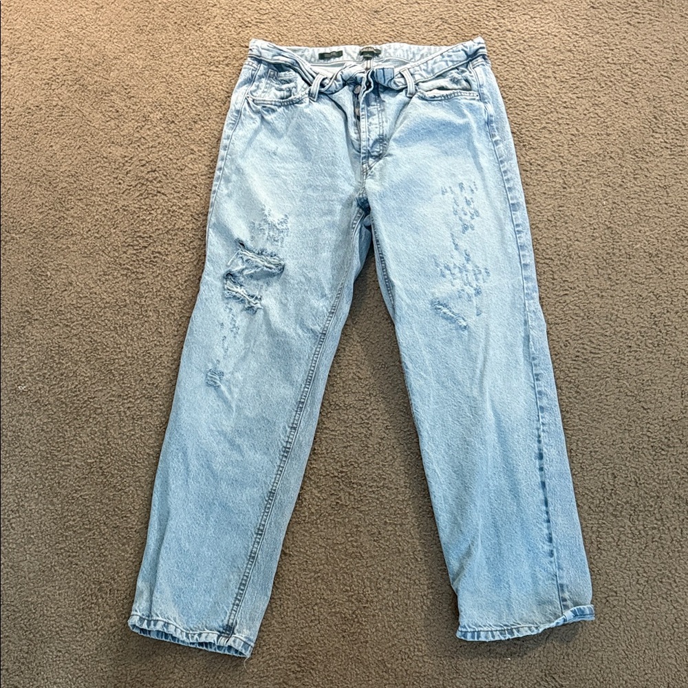 Women’s wild fable wide leg jeans with fold over waist size 14 distressed